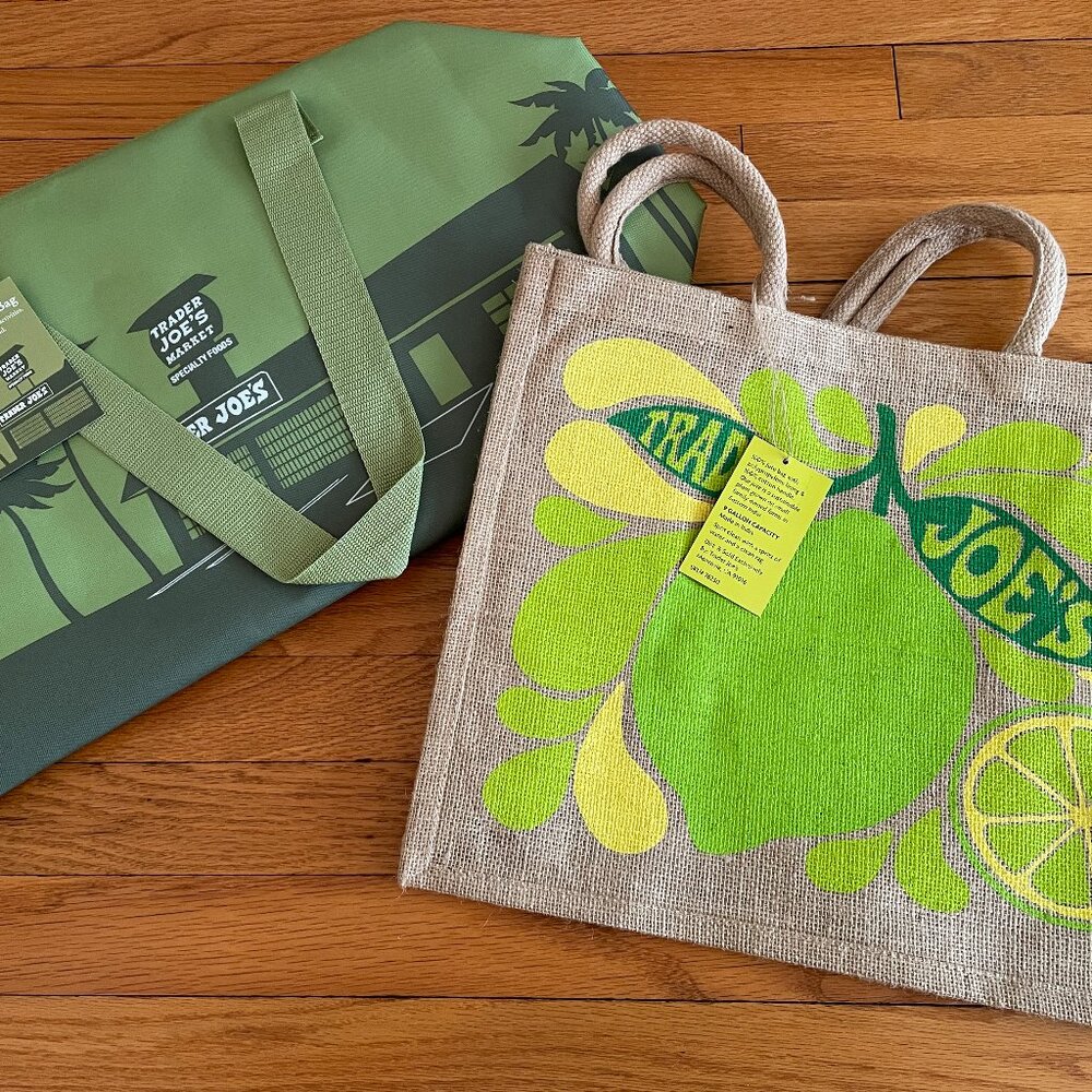 Trader Joes Lemon Lime Burlap Tote & XL Picnic Storage Insulated Cooler Bag TJs